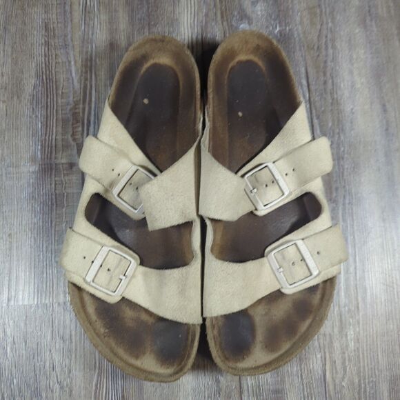 BIRKENSTOCK Arizona Tan Beige Birko-Flor Mens Slip On Sandals Size EU 45 US 12 - Picture 4 of 12